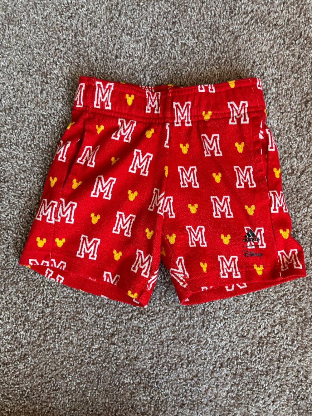 Adidas x Disney Mickey Mouse Monogram Kids Shorts Size 4T Red/White/Yellow